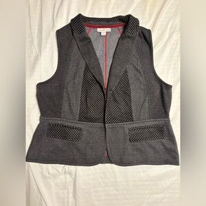 Coldwater Creek 1X Black Grey Polka Dot Herringbone Vest Classy Goth Street Wear